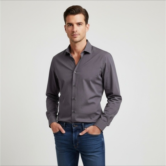 Prada Men's Dress Shirt - 100% Cotton - Slim Fit - Size: 15½ - Gray
